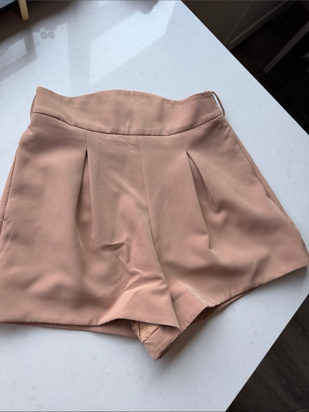 Camila Coelho Peach High-Waist Pleated Dress Shorts